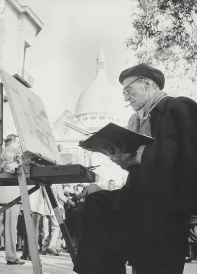 The Artist Maurice Utrillo Painting at His Easel in Montmartre, Paris, 1950s by French Photographer